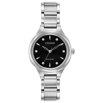 Citizen Women's Eco-Drive Dress Classic Diamond Watch in Stainless Steel, Black Dial (Model: FE2100-51E)