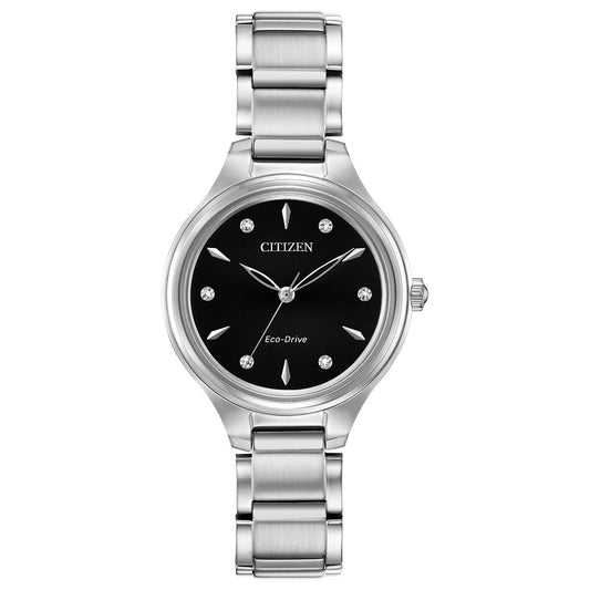 Citizen Women's Eco-Drive Dress Classic Diamond Watch in Stainless Steel, Black Dial (Model: FE2100-51E)