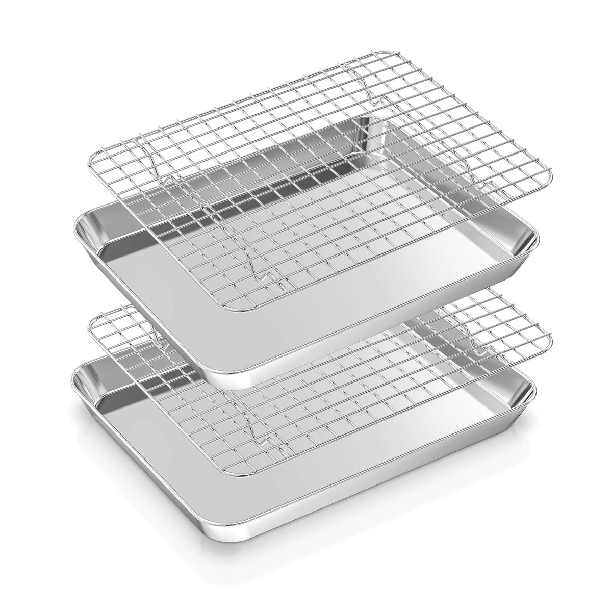 Baking Sheet Cooling Rack Set: 2PCS Stainless Steel Cookie Pan for Toaster Oven with Wire Rack Size 9 x 6.9 x 1 Inch - Nonstick Heavy Duty & Dishwasher Safe Cooking Tray for Roasting Bacon