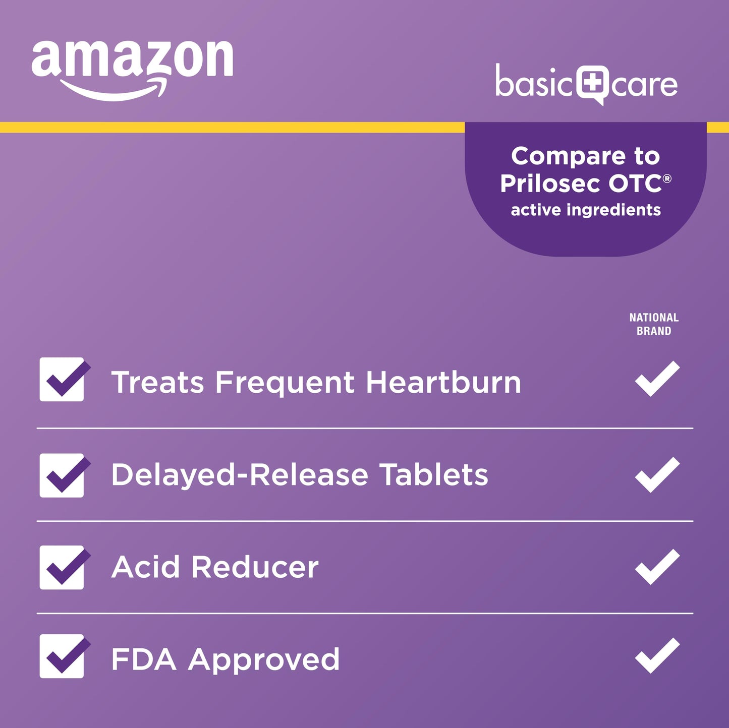 Amazon Basic Care Omeprazole Delayed Release Tablets 20 mg, Treats Frequent Heartburn, Acid Reducer, Heartburn Medicine, 42 Count (Pack of 1) (Packaging may vary)