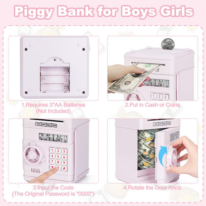 Refasy Banks for Kids,Electronic Piggy Bank ATM Bank for Kids Cash Coin Can Girls Piggy Bank Money Bank for Children Kids Safe Money Saving Box Gifts Coin Bank for Boys Girls