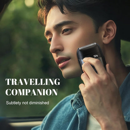 Tulzim Mini Electric Razor for Men: Foil Shaver for Beard/Face - 3 Floating Blade LED Display USB-C Fast Rechargeable - IPX7 Waterproof for Travel & Home - Light Gray