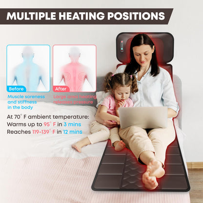 Full-Body-Massage-Mat, 10 Vibrating Motors, 9 Massage Modes and 4 Heating Settings, Movable Neck Massager Heat Back Massager, Massage Chair Full Body