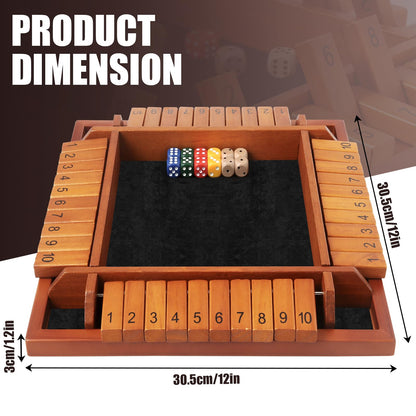 Toidgy 4 Players Shut The Box Dice Games, Wooden Board Table Math Game with 12 Dice and Instructions, Classics Close The Box Board Game for Adults Kids, Family Classroom Home or Bar