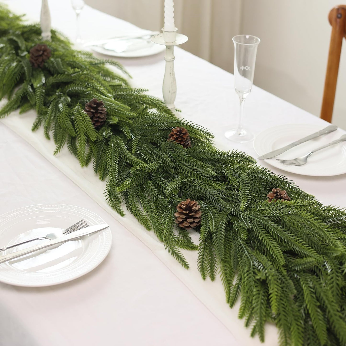 5FT Christmas Norfolk Pine Garland -1PCS, Artificial Pine Needles Garlands Faux Greenery Fake Garland for Holiday Fireplace,Table,Window,Stairs,Mante,Indoor Outdoor Decor