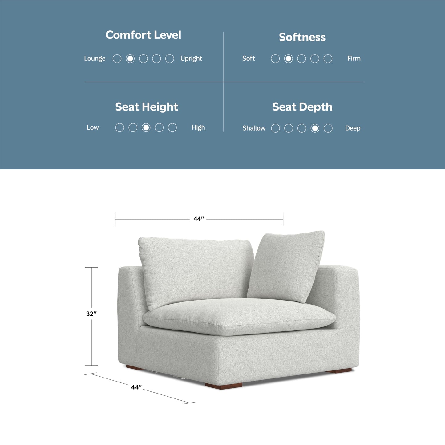 SIMPLIHOME Jasmine Right-Arm Sofa Module in Performance Fabric, Cloud Grey, 44-inches Wide, Handcrafted Contemporary-Style Right-Arm Accent Chair for Living Room