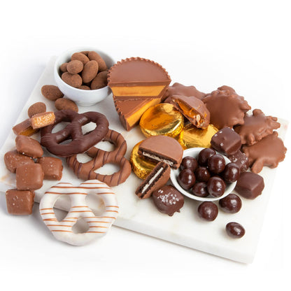Blue Bow Gourmet Artisanal Chocolate Assortment Gift Tin for Christmas, Birthday, Thank You