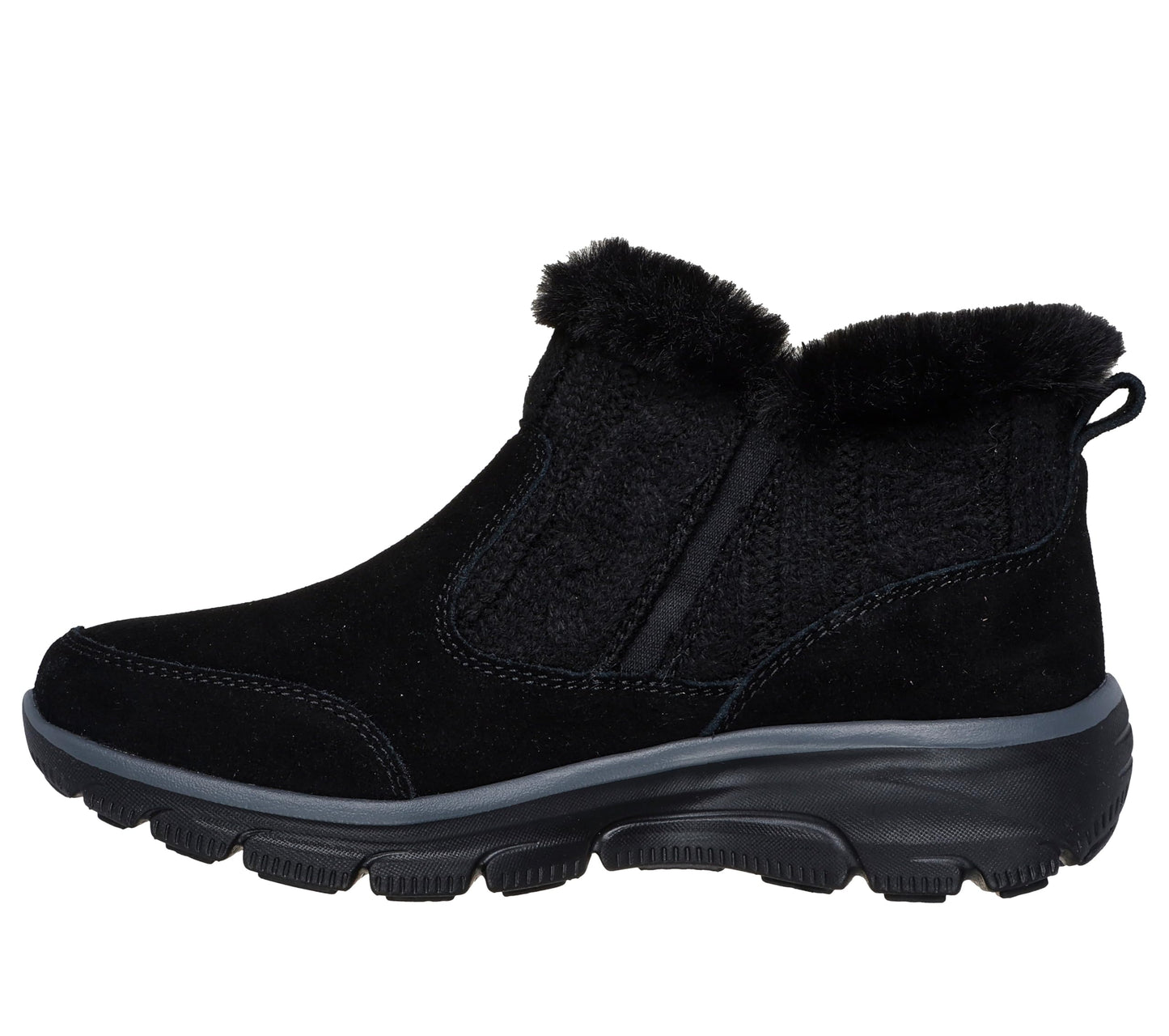 Skechers Women's EASY GOING - COZY INN Zip-Up bootie, Black/Black, 7 M
