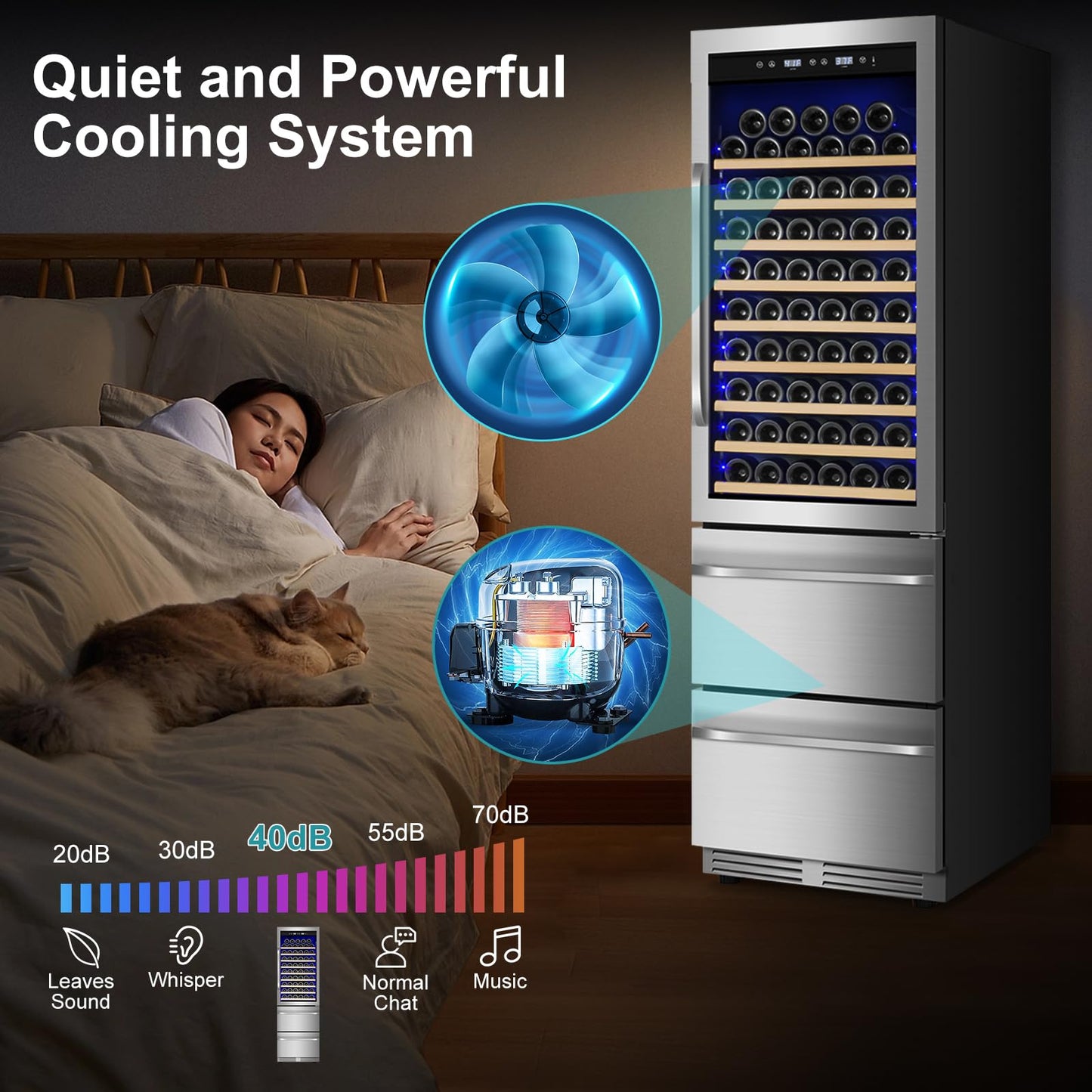 Velieta 24 Inch Wine and Beverage Refrigerator, 2 IN 1 Dual Zone Drawer Beverage Fridge Wine Cooler, Built-in or Freestanding Beverage Cooler with Powerful Compressor, Holds 108 Bottles and 150 Cans