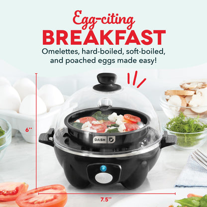 DASH Rapid Egg Cooker: 7 Egg Capacity Electric Egg Cooker for Hard Boiled Eggs, Poached Eggs, Scrambled Eggs, or Omelets with Auto Shut Off Feature - Black