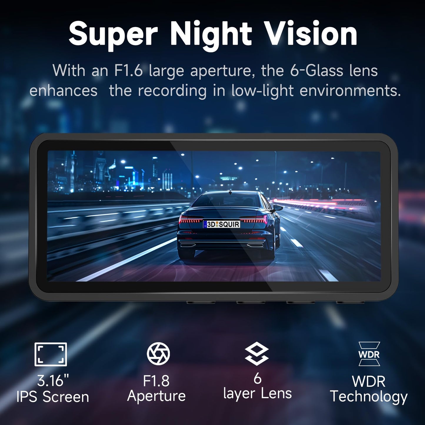 Dash Cam Front and Rear: 2.5K+1080P Dual Dash Camera for Cars, Ecomoment S70 Car Camer with 3.16" IPS Screen, 170° Wide Angle, Night Vision, G-Sensor, 24H Parking Monitor, 32GB SD Card Included