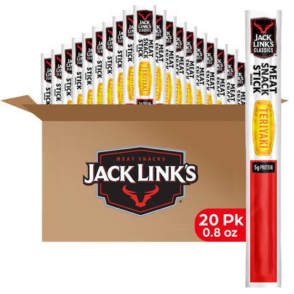 Jack Link's Meat Sticks, Classic Teriyaki Meat Snack – Protein Snack, Meat Stick with 5g of Protein – 0.8 oz. (Pack of 20)