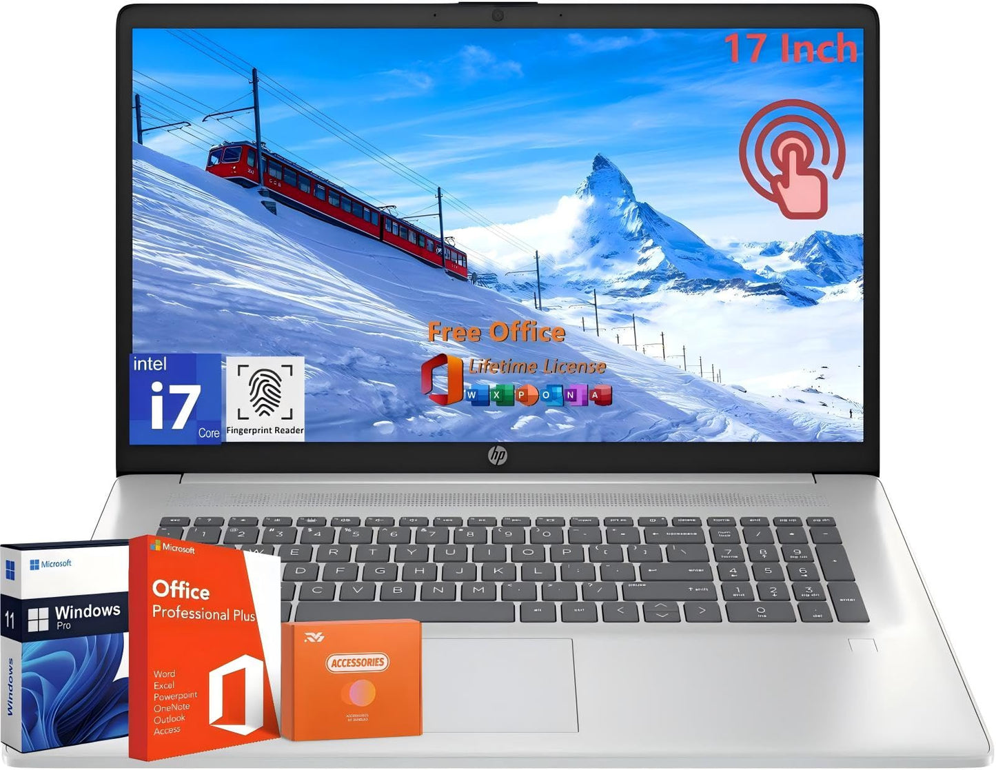 HP 17 Touchscreen Laptop Computer for Business, 17.3" HD+ Touch Screen Display, Intel 10-Core i7-1355U, 64 GB RAM, 2 TB SSD, Intel Graphics, Wi-Fi 6, Fingerprint, Lifetime Office Pro, Windows 11 Pro