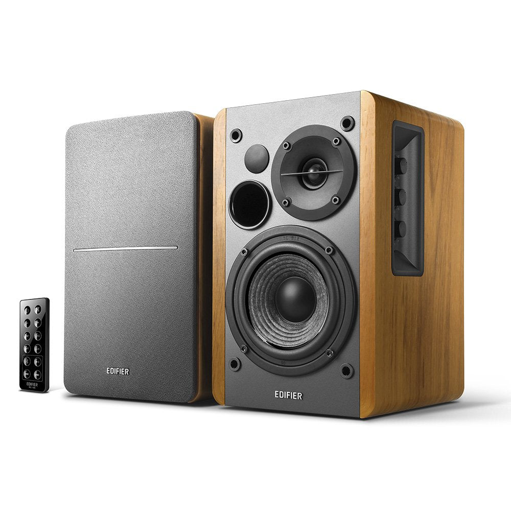 Edifier R1280DB Powered Bluetooth Bookshelf Speakers - Optical Input - Wireless Studio Monitors - 4 Inch Near Field Speaker - 42w RMS - Wood Grain