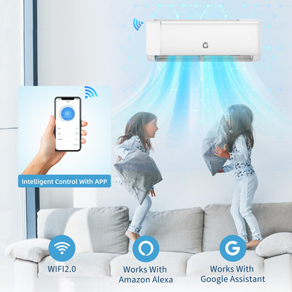 9000 BTU Mini Split AC w/Remote Control19 SEER2 Cools Up to 450 Sq. Ft,Ductless Inverter Mini Split System w/0.75 Ton Heat Pump Pre-Charged & Installation Kit, Ultra-Quiet