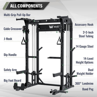 MAJOR FITNESS F22 Multi-Functional Power Rack—1600lbs Capacity All-in-One Squat Rack with Dual Pulley System for Home Gym Strength Training