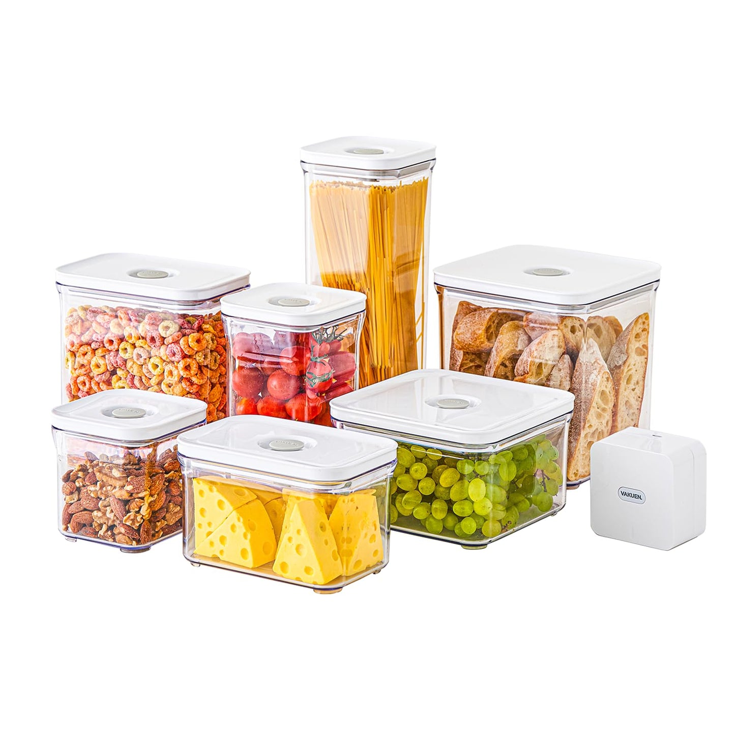 VAKUEN Premium Airtight Food Storage Containers Mega 8P/Set. Total 46.11cup, 7pcs Container and Vacuum Sealer. Smart One-Click Seal Lid, Patented Double Silicone Lining, 100% Leak Proof, BPA-FREE