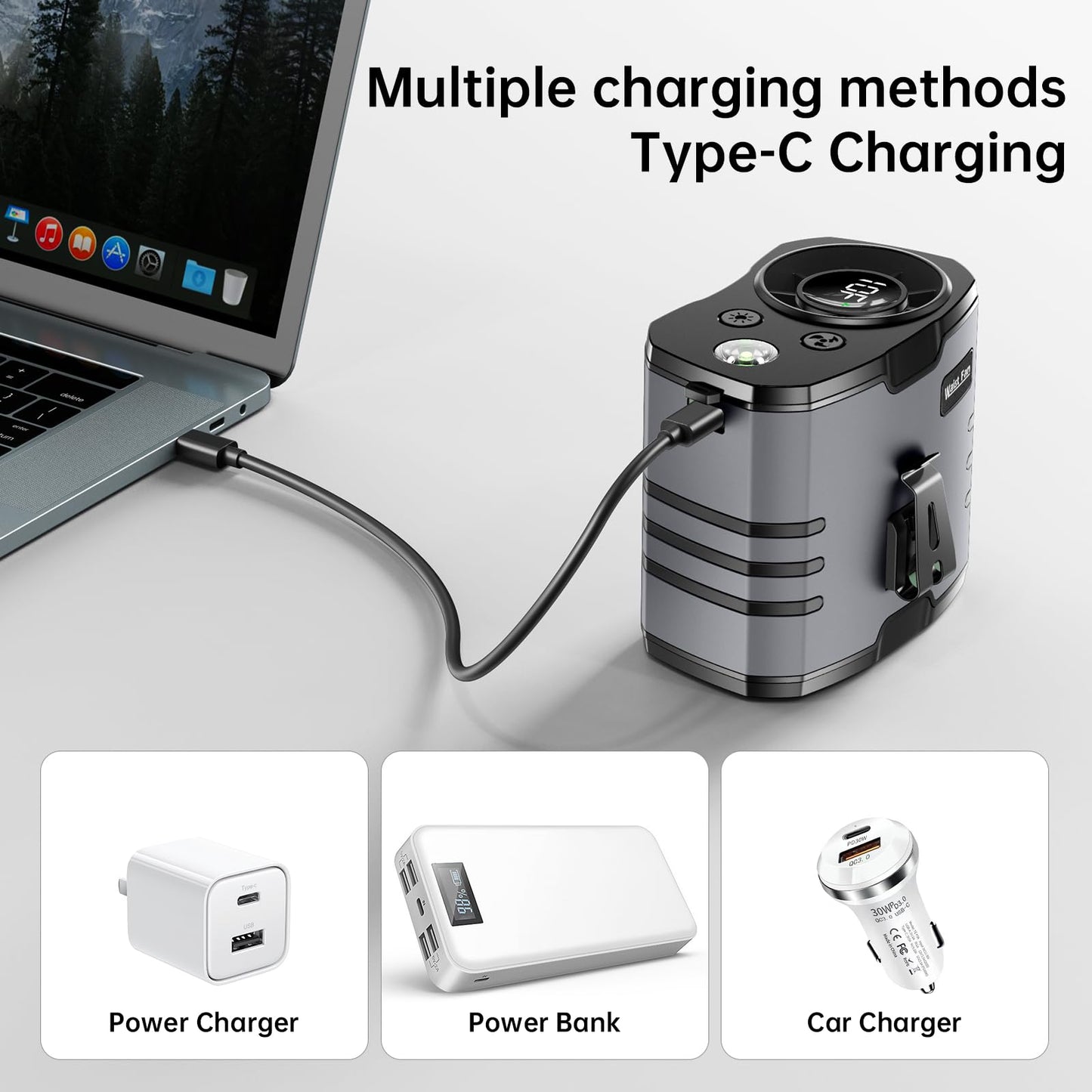 Portable Waist Fan, Belt Fans Rechargeable, 10 Speed Cooling Personal Clip Fan 10000mAh Battery Necklace Shirt Fans 13500 RPM, 40H Work Time, SOS Light for Outdoor Camping Gardening