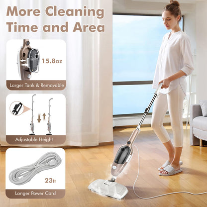 Steam Mop - All-in-one Powerful Handheld Steam Cleaner Detachable Floor Steamer with 11 Accessories, MultiPurpose Steamer for Hardwood Floors, Clothes,Windows,Tiles,Carpet, Whole Home Use, Rose Gold