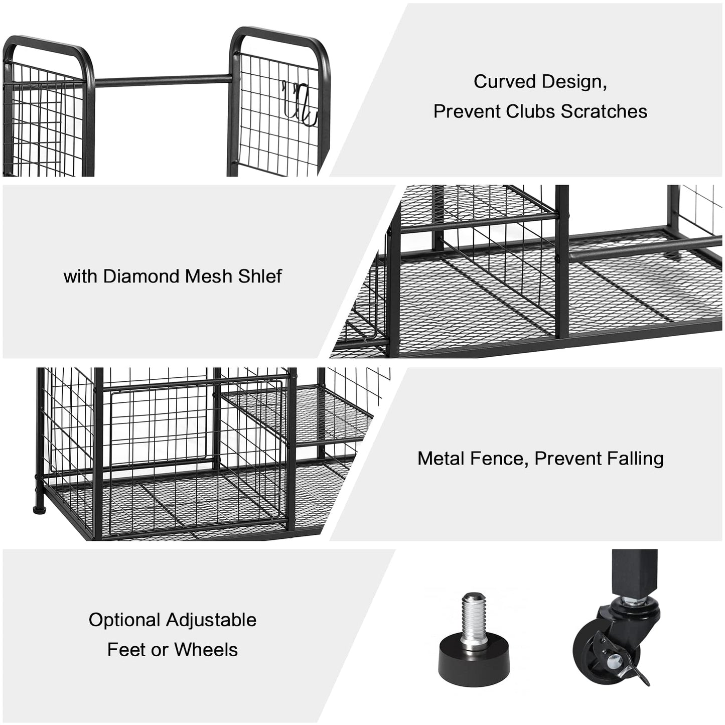 Garage Sports Equipment Organizer & Outdoor Toy Storage, Ball Storage Golf Organizer For Garage with Baskets, 5 Hooks