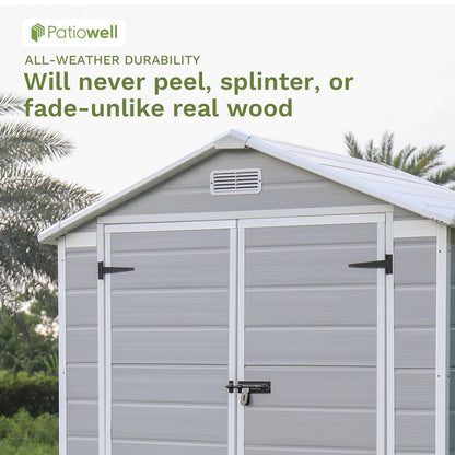 Patiowell 6x4 FT Plastic Outdoor Storage Shed, Resin Outside Shed Perfect to Store Patio Furniture, GardenTools Bike Accessories, Beach Chairs and Lawn Mower, Light Grey