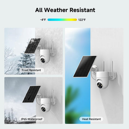 Oculview 2K Solar Security Cameras Wireless Outdoor, 2PCS Outdoor Camera Wireless with 360° View, Cameras for Home Security with Color Night Vision/2-Way Audio, 2.4GHz Wi-Fi Only