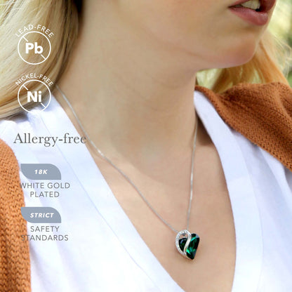 Leafael Mothers Day Gift Necklaces for Women, Heart Pendant with Emerald Green Birthstone Crystal for May, Silver Plated 18 plus 2 inch Chain, Jewelry Birthday Gifts for Mom, Girlfriend, and Her