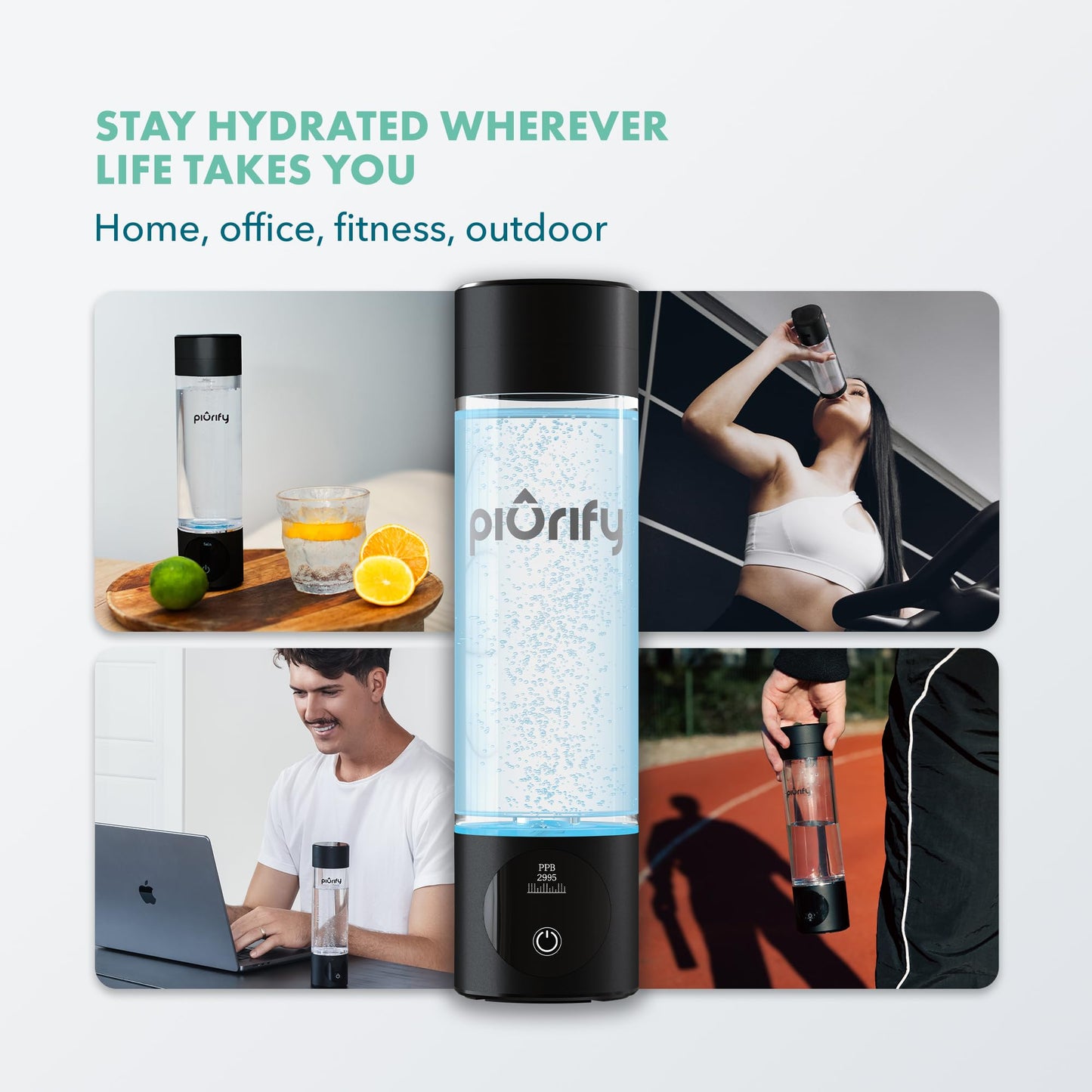 Hydrogen Water Bottle Generator - Up to 4100+ PPB Concentration - SPE/PEM Technology - Certified H2 Generator - Portable Athletic Performance & Hydration System - 6-Hour Hydrogen Retention (Black)