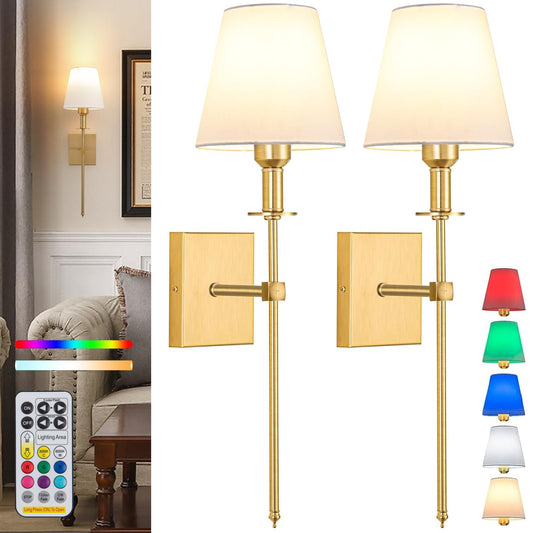 Wall Lights Battery Operated Wall Sconces Set Of 2,Gold Rechargeable Wall Light With Wireless Remote Dimmable,10 Colors Modes Cordless Battery Sconce Indoor Wall lamp for Bedroom Living Room Hallway