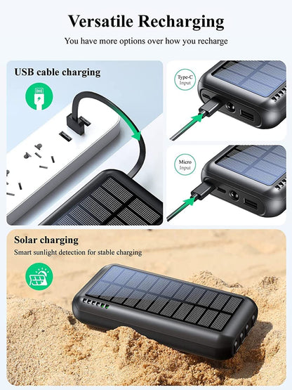 UYAYOHU Power-Bank-Solar-Portable-Charger - 40000mAh Power Bank Large Capacity Built in 3 Output and 1 Input Cables and Flashlight 5V3.1A Fast Charger Compatible with All Smart Phones and Devices