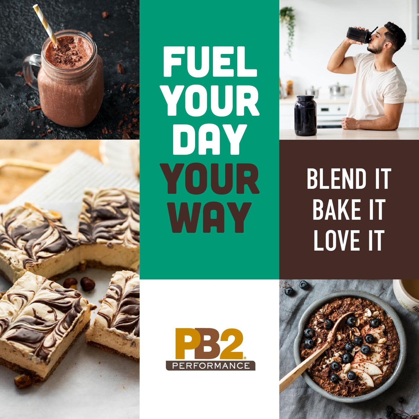 PB2 Performance Peanut Plant Based Vegan Protein Powder | 20g Complete Protein, No Added Sugar, Prebiotic Fiber | Dairy Free, Certified Vegan, Non-GMO, and Gluten Free [Peanut with Dutch Cocoa, 2lb]