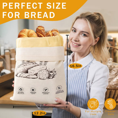 2-Pack Reusable Beeswax Bread Bags for Sourdough & Homemade Bread，Cotton Waxed Bags Keeps Fresh Longer(Ivory Loaf)