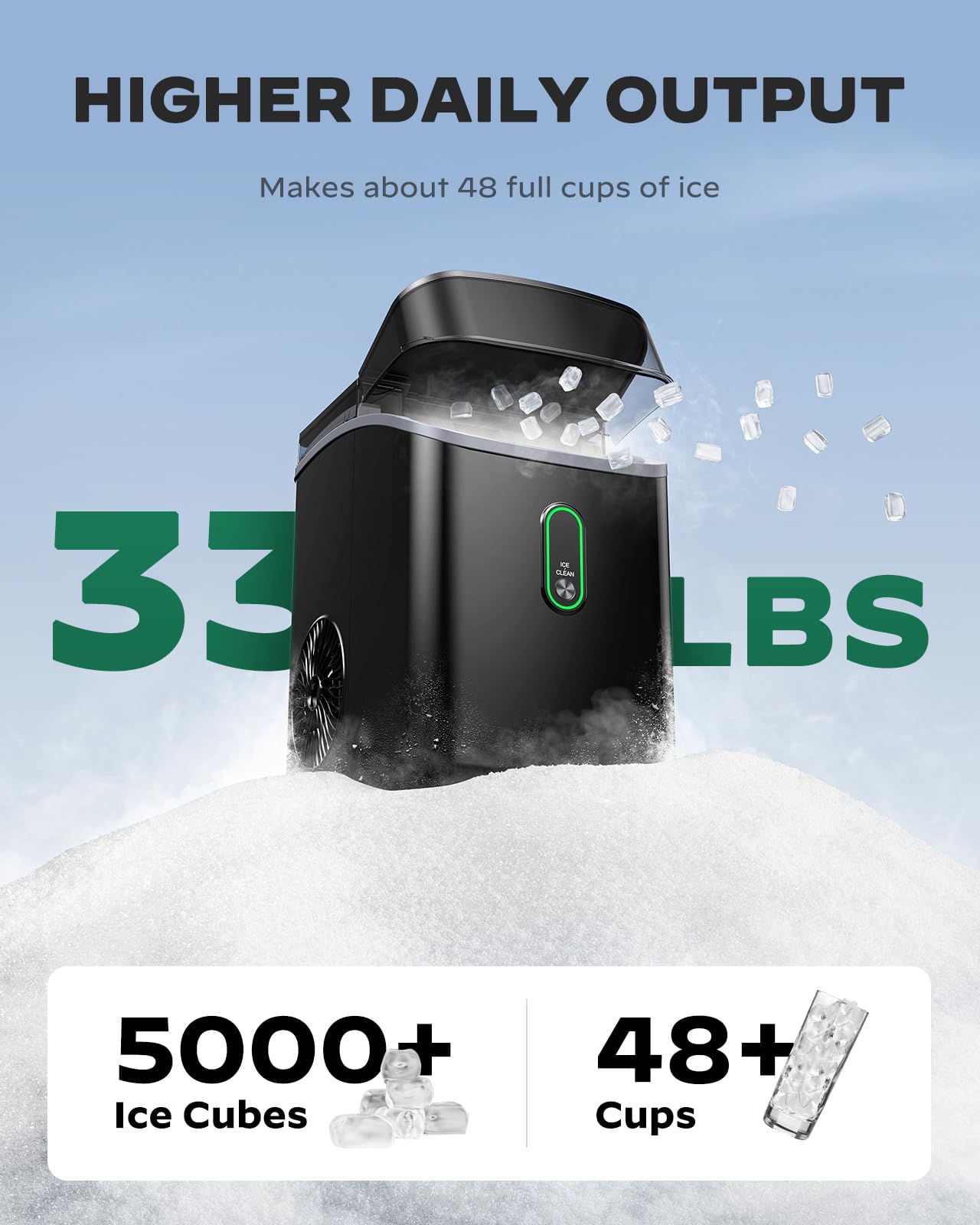 Nugget Ice Maker Countertop, Pebble Ice Maker with Soft Chewable Ice, One-Click Operation Ice Machine with Self-Cleaning, 33lbs/24H for Home,Kitchen,Office