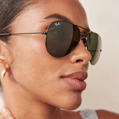 Ray-Ban RB3025 Classic Aviator Sunglasses, Black/G-15 Green, 58 mm