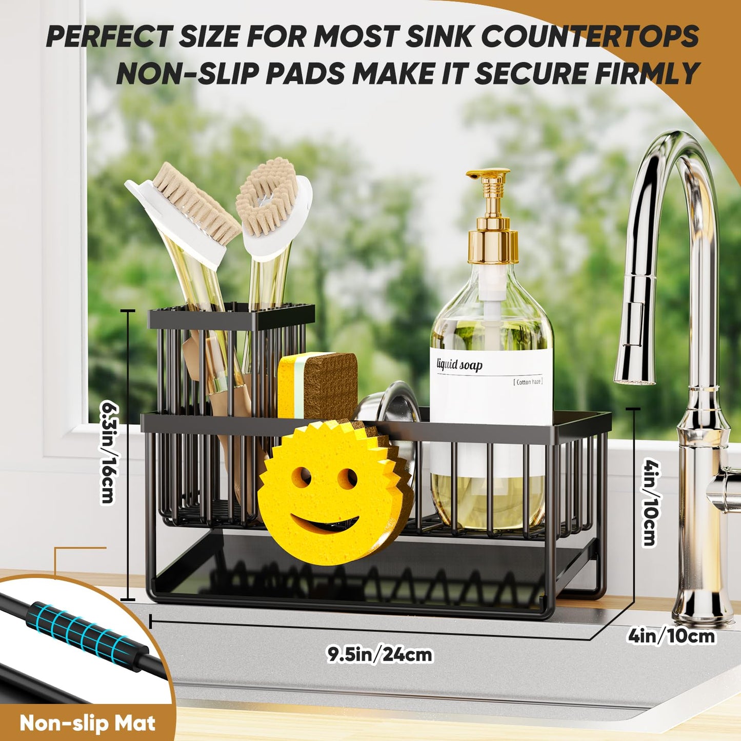 Sponge Holder for Kitchen Sink,Smiley Face Sink Caddy with Removable Brush Holder,Self-Draining Sponge Caddy for Steel Wool Scrubber,Soap,Dish Brush,Scrubber,Kitchen Essentials and Gadgets