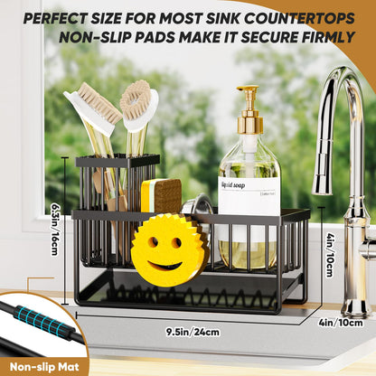Sponge Holder for Kitchen Sink,Smiley Face Sink Caddy with Removable Brush Holder,Self-Draining Sponge Caddy for Steel Wool Scrubber,Soap,Dish Brush,Scrubber,Kitchen Essentials and Gadgets