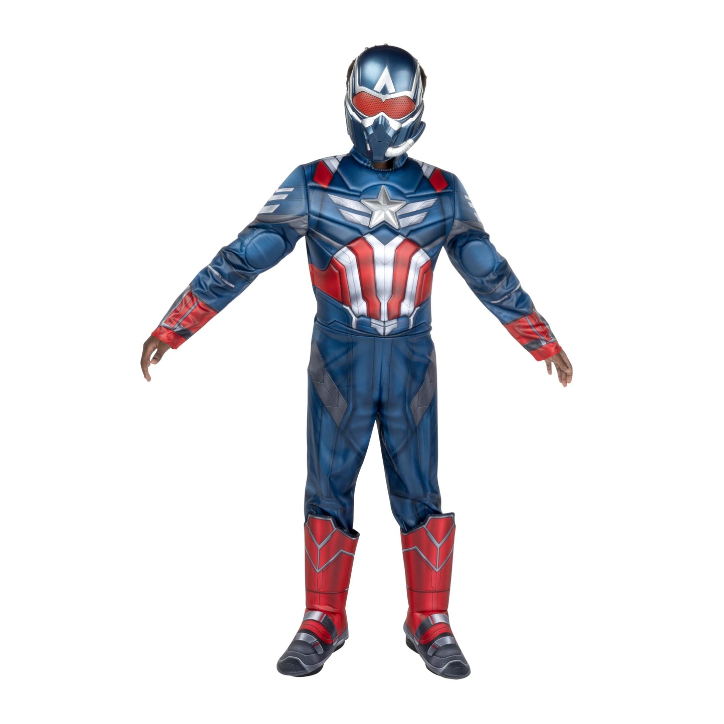 MARVEL Captain America Official Youth Halloween Costume - Premium Quality Padded Jumpsuit with Plastic Mask (L)