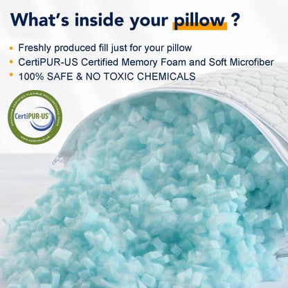 QUTOOL Cooling Pillows for Sleeping 2 Pack, Shredded Memory Foam Bed Pillows Queen Size Set of 2, Cool Pillow for Hot Sleepers Adjustable Firm Pillow for Side, Back and Stomach Sleepers Supportive
