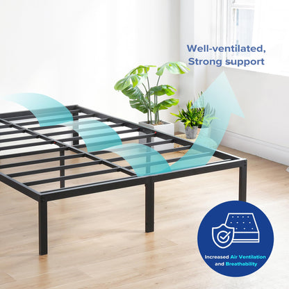 Olee Sleep 18 Inch Heavy Duty Steel Slat Anti-Slip Support, Easy Assembly Platform Bed Frame, Noise Free Steel Mattress Foundation, Maximum Storage, No Box Spring Needed, Black, Full Size