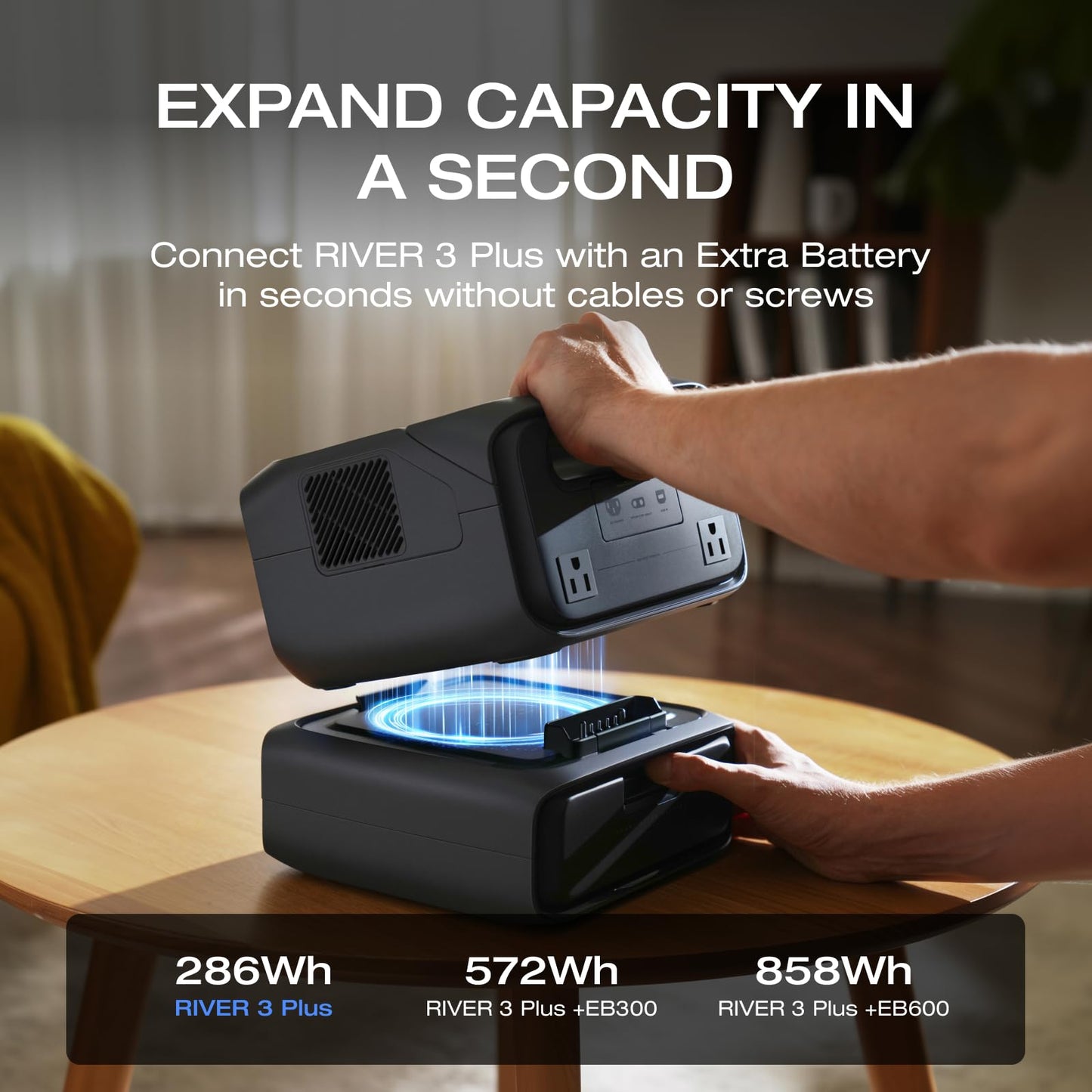 EF ECOFLOW Portable Power Station RIVER 3 Plus, 286Wh LiFePO4 Battery, 3 Up to 1200W AC Outlets, <10 MS UPS, Expandable to 858Wh, <30 dB Quiet, 1Hr Fast Charging Solar Generator for Outdoor Camping/RV