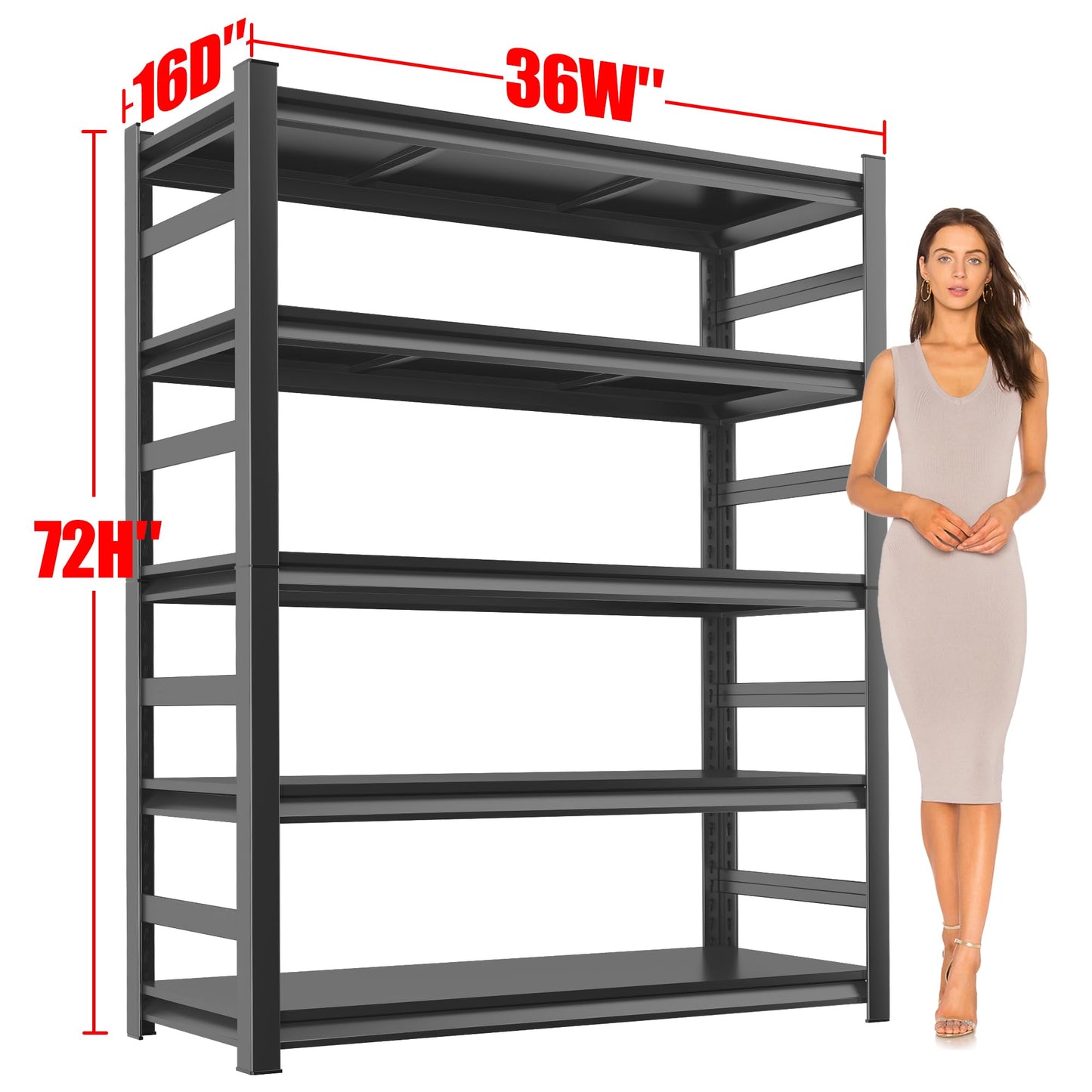 Metal Garage Shelving Unit, Heavy Duty 5-Tier Adjustable Storage Rack, Steel Shelving, 3000 lbs Capacity, Industrial Shelves for Heavy Tools and Equipment, Ideal for Garage, Basement, Black, 72"