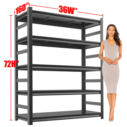 Metal Garage Shelving Unit, Heavy Duty 5-Tier Adjustable Storage Rack, Steel Shelving, 3000 lbs Capacity, Industrial Shelves for Heavy Tools and Equipment, Ideal for Garage, Basement, Black, 72"