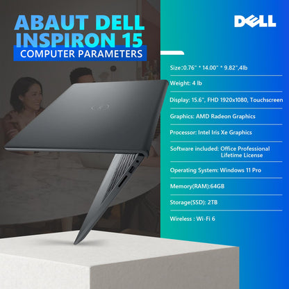 Dell Inspiron 15 3530 Touchscreen Laptop for Business, 15.6" FHD Touch Display, w/Office Lifetime License, 13th Gen Intel i7-1355U, 64GB RAM, 2TB SSD, Windows 11 Pro, External CD/DVD Drive, Wi-Fi 6