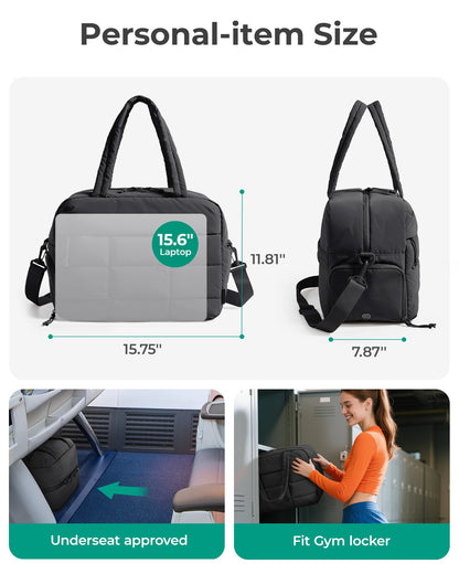 BAGSMART Small Gym Bag for Women, 23L Carry on Travel Duffle, Water-resistant Dance Bag with Shoe Compartment, Black