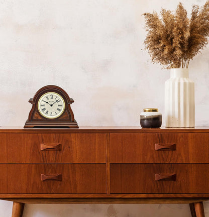 Bulova Bostonian Lighted Mantel Clock, Model B1851 | Elegant Cherry Wood Finish | Illuminated Dial | Quartz Movement | Traditional Design | Battery Operated