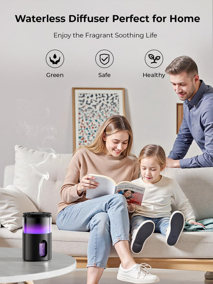 Pmsusoow Waterless Diffuser for Essential Oil: Mini Battery Scent Diffuser for Room&Home&Car with 9 Colors LED Light - Aroma Cool Mist Obsidian Black