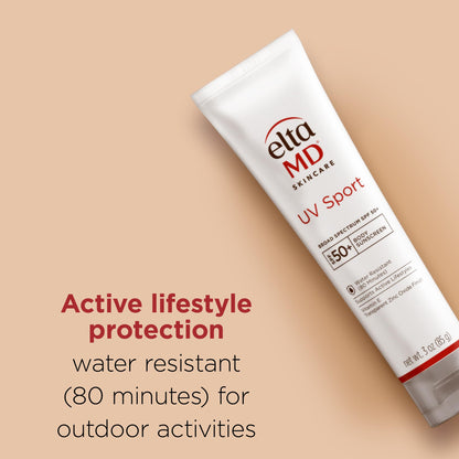 EltaMD UV Sport Sunscreen Lotion SPF 50 - Face and Body Sunscreen SPF 50, Water & Sweat Resistant, Zinc Oxide Formula for Active Lifestyles, 3 oz