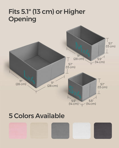 SONGMICS Drawer Organizer, Dresser Drawer Organizers, Set of 12, Foldable Fabric Storage Bins for Socks, Underwear, Bras, Ties, Scarves, Dove Gray URDZ006G02