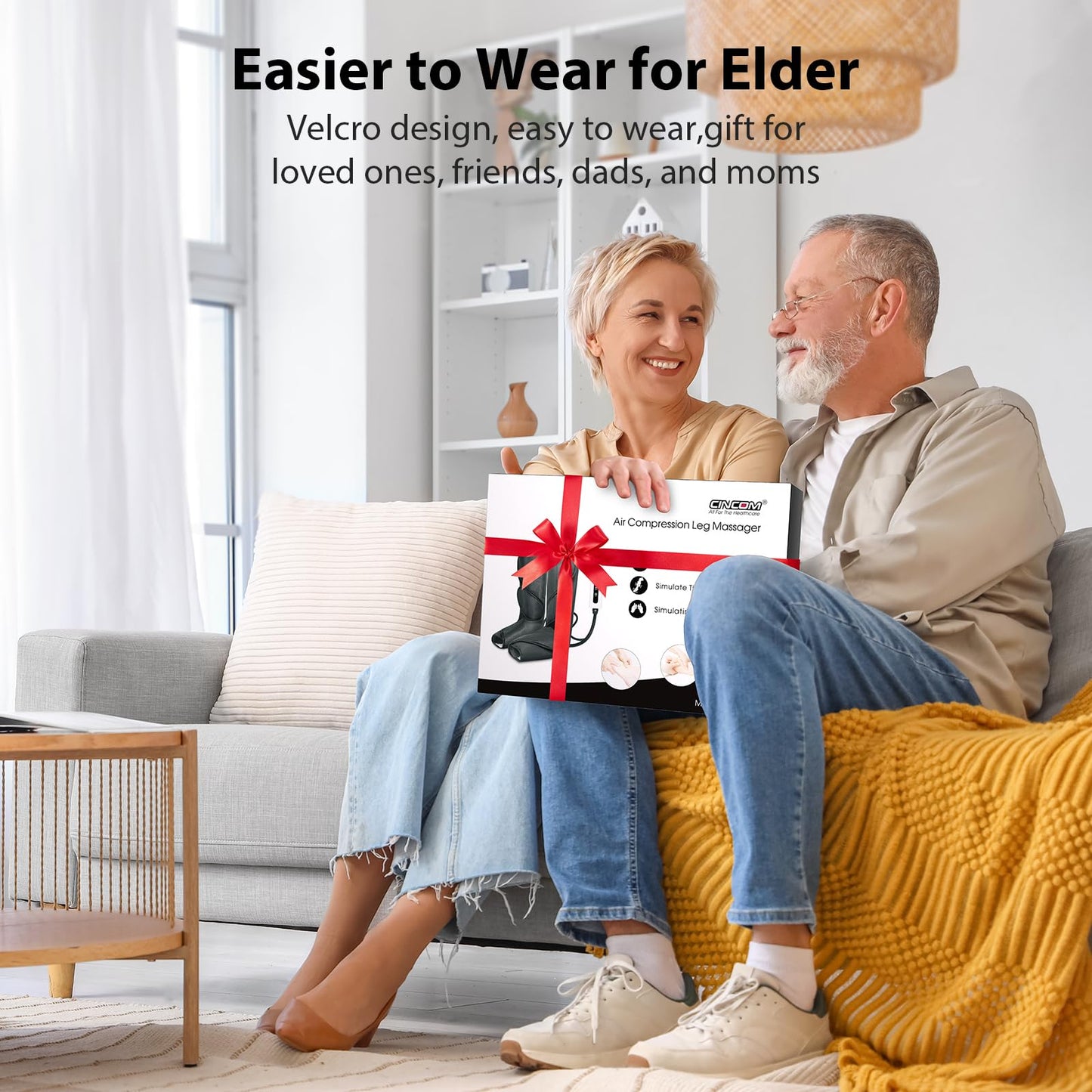 CINCOM Leg Massager for Circulation and Pain Relief, Air Compression Foot and Calf Massager Helpful for Relaxation, Swelling and Edema Gifts for Mom and Dad (with 2 Extensions) - FSA HSA Eligible