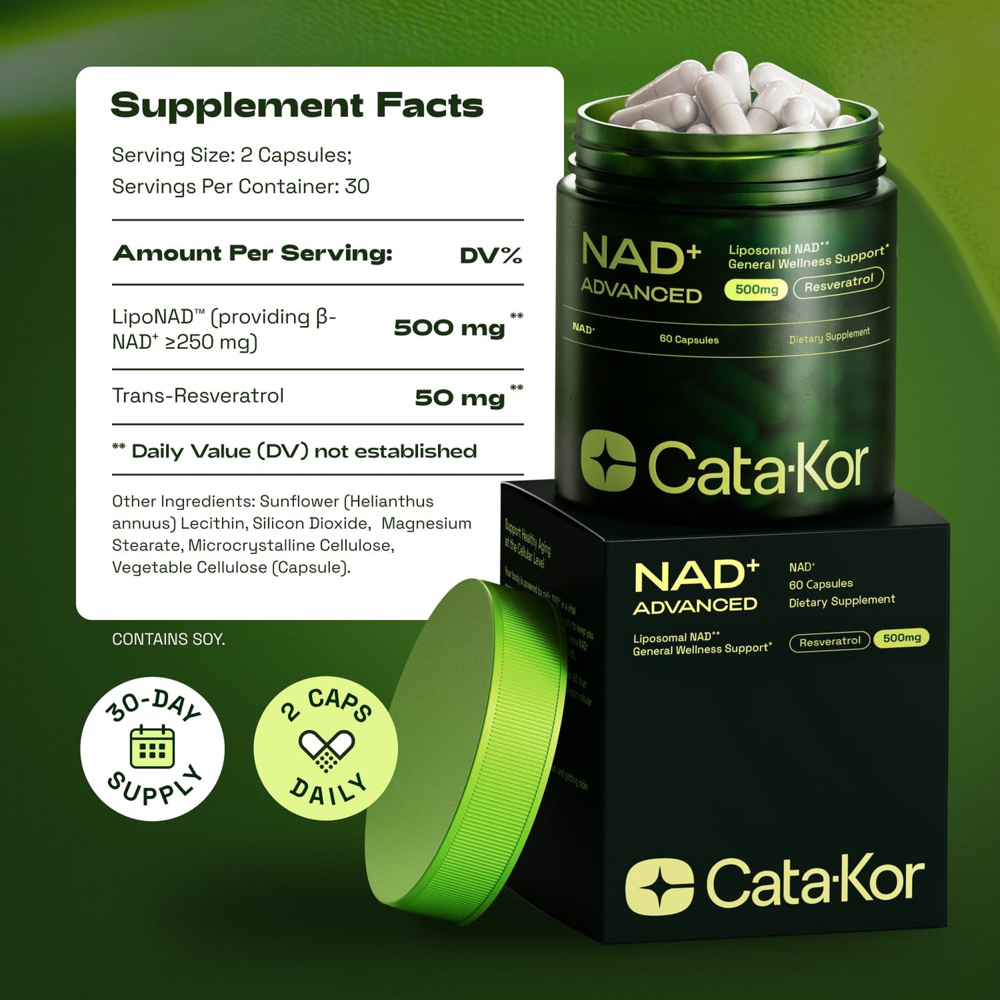 Cata-Kor Liposomal NAD Supplement with Resveratrol – NMN Supplement Alternative – Third-Party Tested – 30-Day Supply – Advanced NAD+ Resveratrol